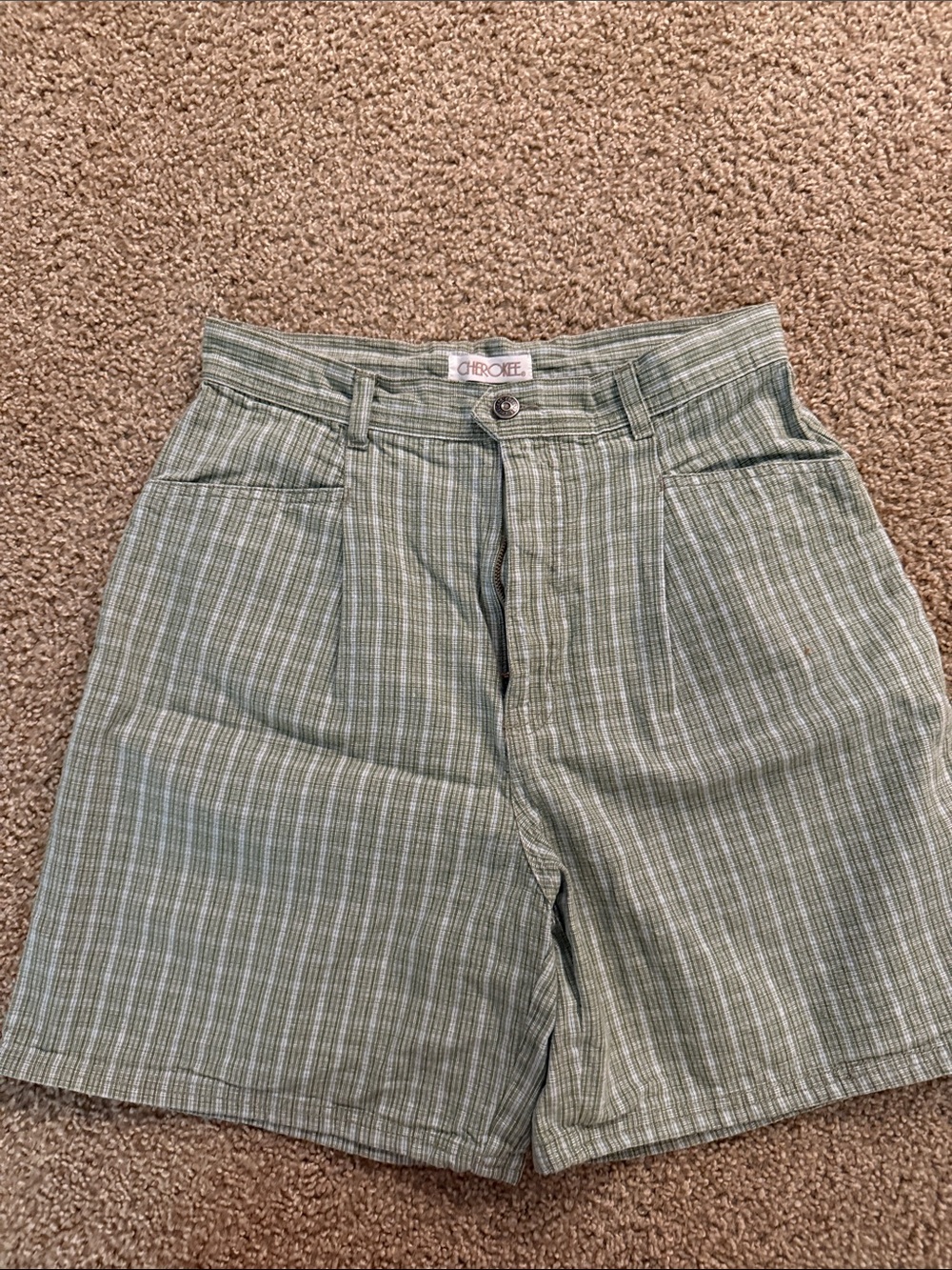 Cherokee Green and White Striped Shorts
